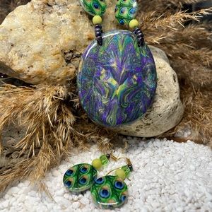 Peacock beads and Polymer clay whimsical set LL2C NE 204